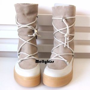 Zara Beige and White Winter Boots